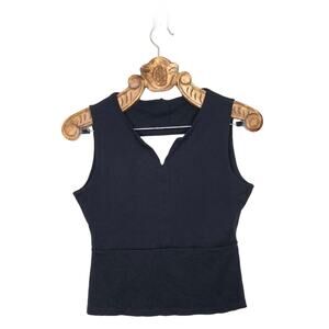 Karen Millen Top Black Sleeveless Tank Back Cutout Notch Neck Chic Tailored UK12